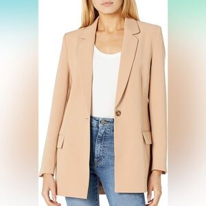 The drop women's Blake long blazer tan beige brown